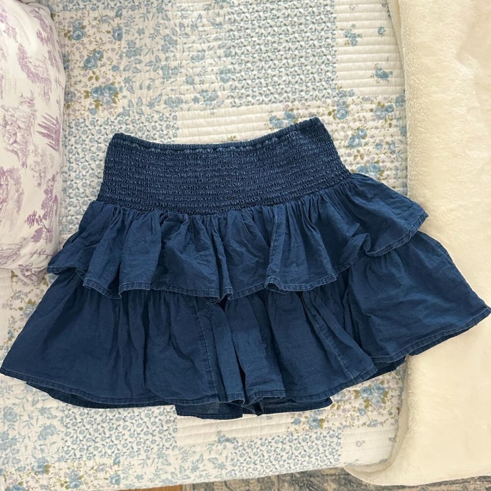 American Eagle Denim Ruffle Tiered Mini Skort – Size XS (Like New)